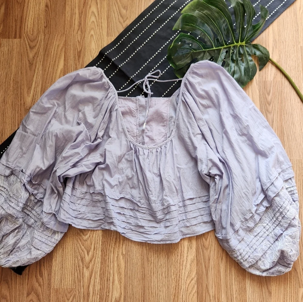 By Anthropolgie Lace Babydoll Embroidered Blouse Lavender Purple Size XL - Picture 4 of 8